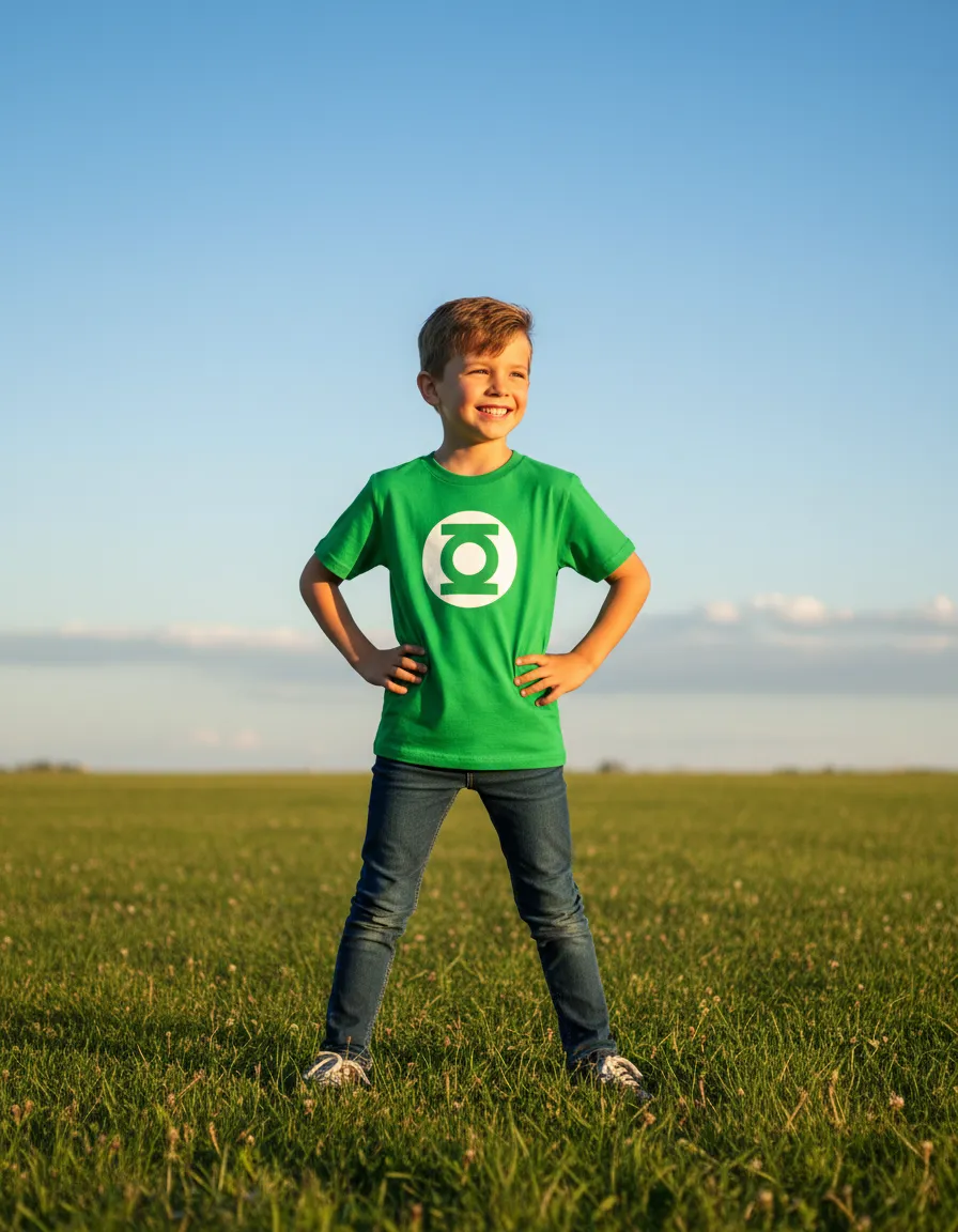 Camiseta Verde Infantil Unissex Lanterna Verde Super Herói mlr