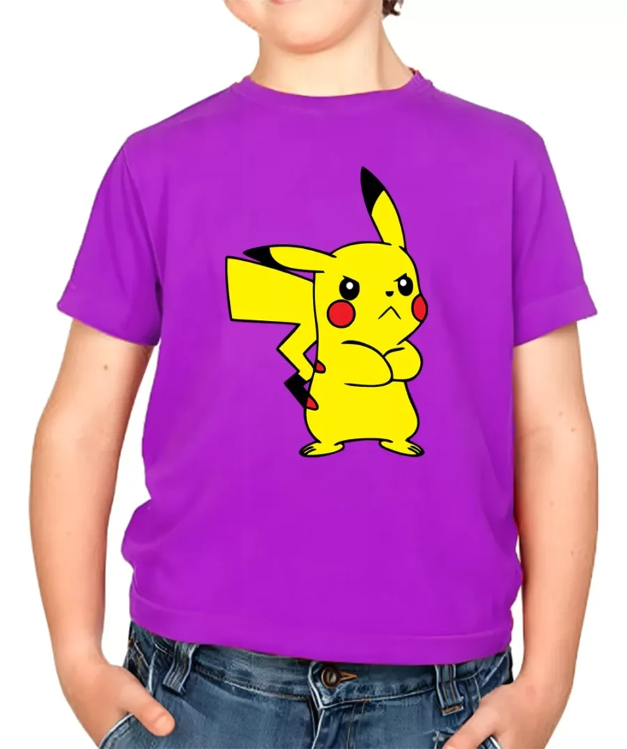 Camiseta Infantil Unissex Pikachu Pokémon Desenho Anime