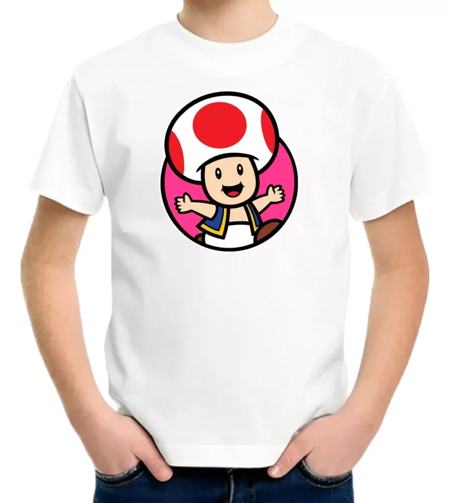 Camiseta Infantil Unissex Toad Mario Bros Video Game Estampa