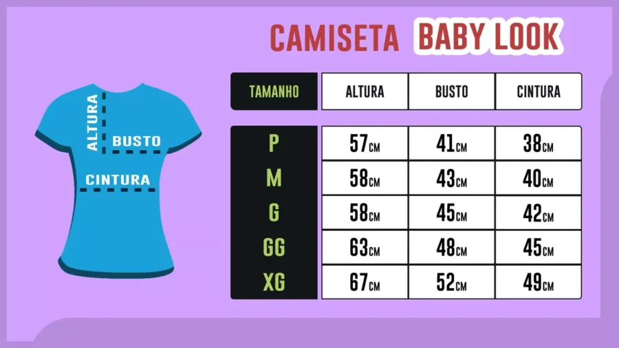 Camiseta M&m Adulto Baby Look Mod. 3-medidas Camiseta M&m Adulto Baby Look Mod. 3