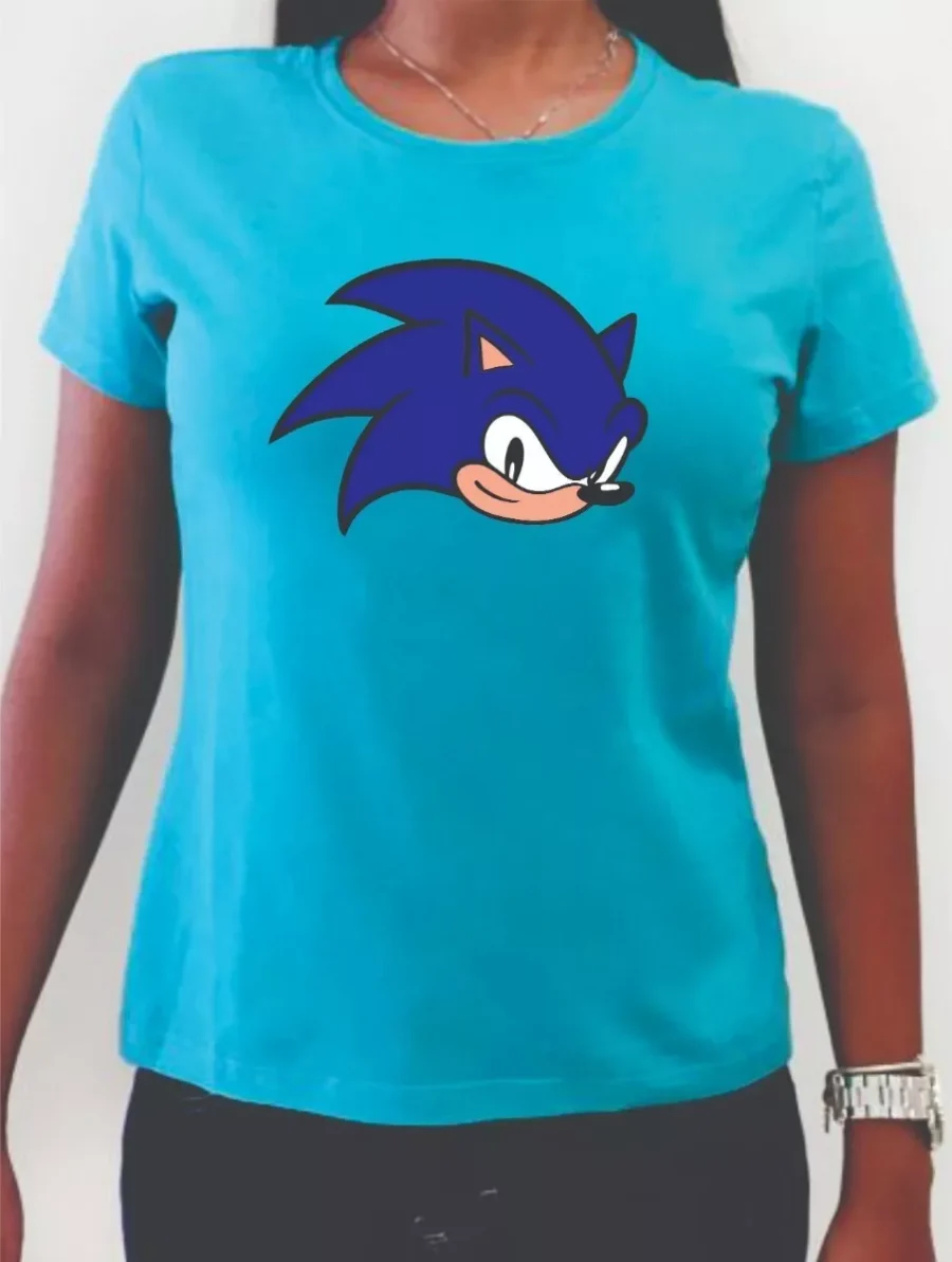 Camiseta Sonic Feminina Adulto ( Baby Look )