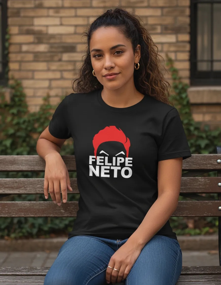 Camiseta Preta Baby Look Feminina Youtuber Felipe Neto mlr