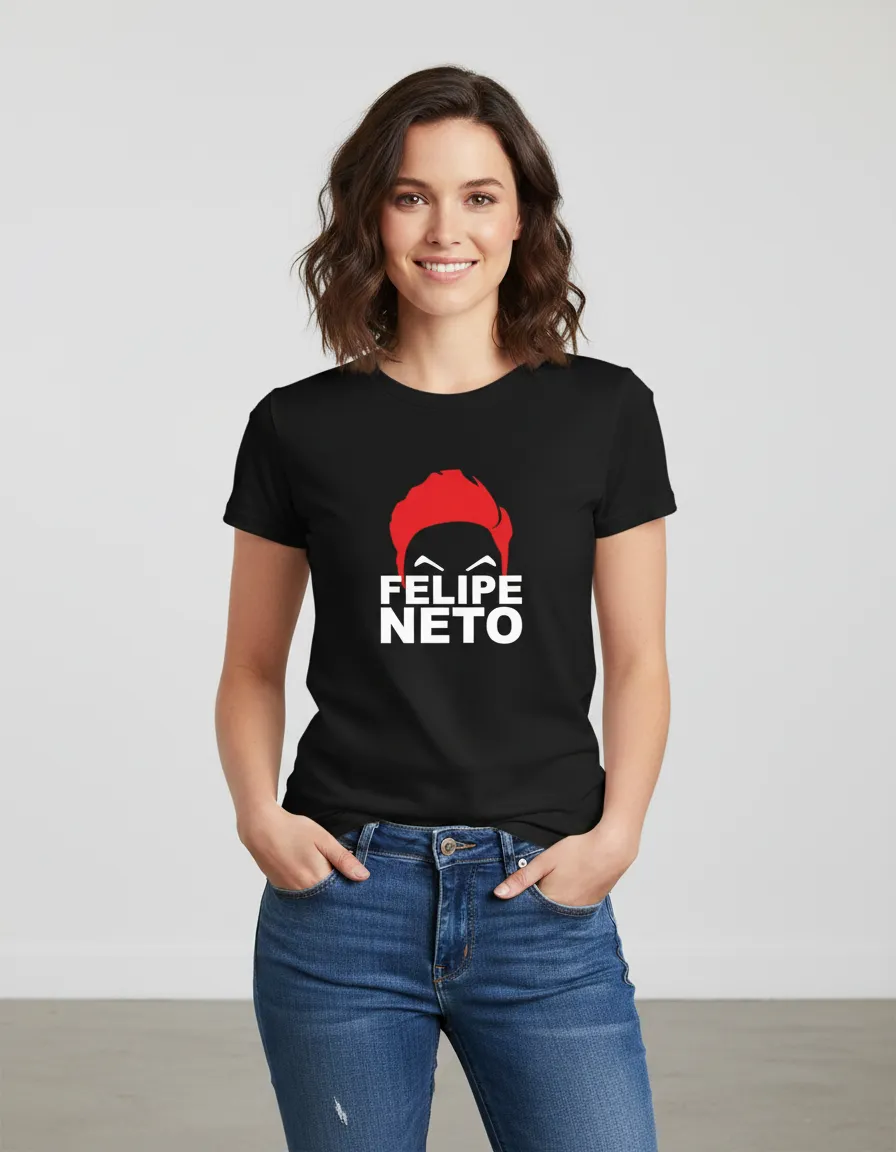 Camiseta Preta Baby Look Feminina Youtuber Felipe Neto mlr