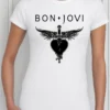 Camiseta Branca Feminina Baby Look Bon Jovi mlc