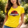 Camiseta Manga Curta Baby Look Feminina Jurassic Park Amarela
