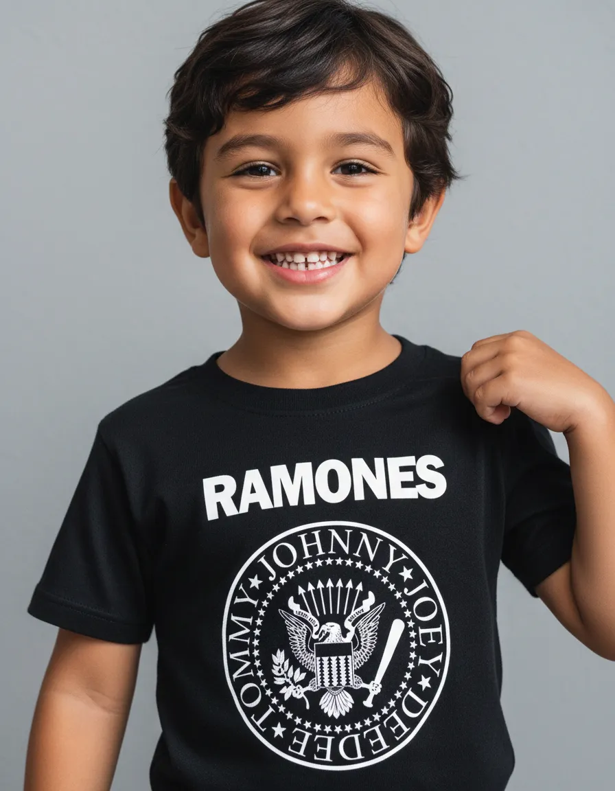 Camiseta Preta Infantil Unissex Banda Ramones  mlr