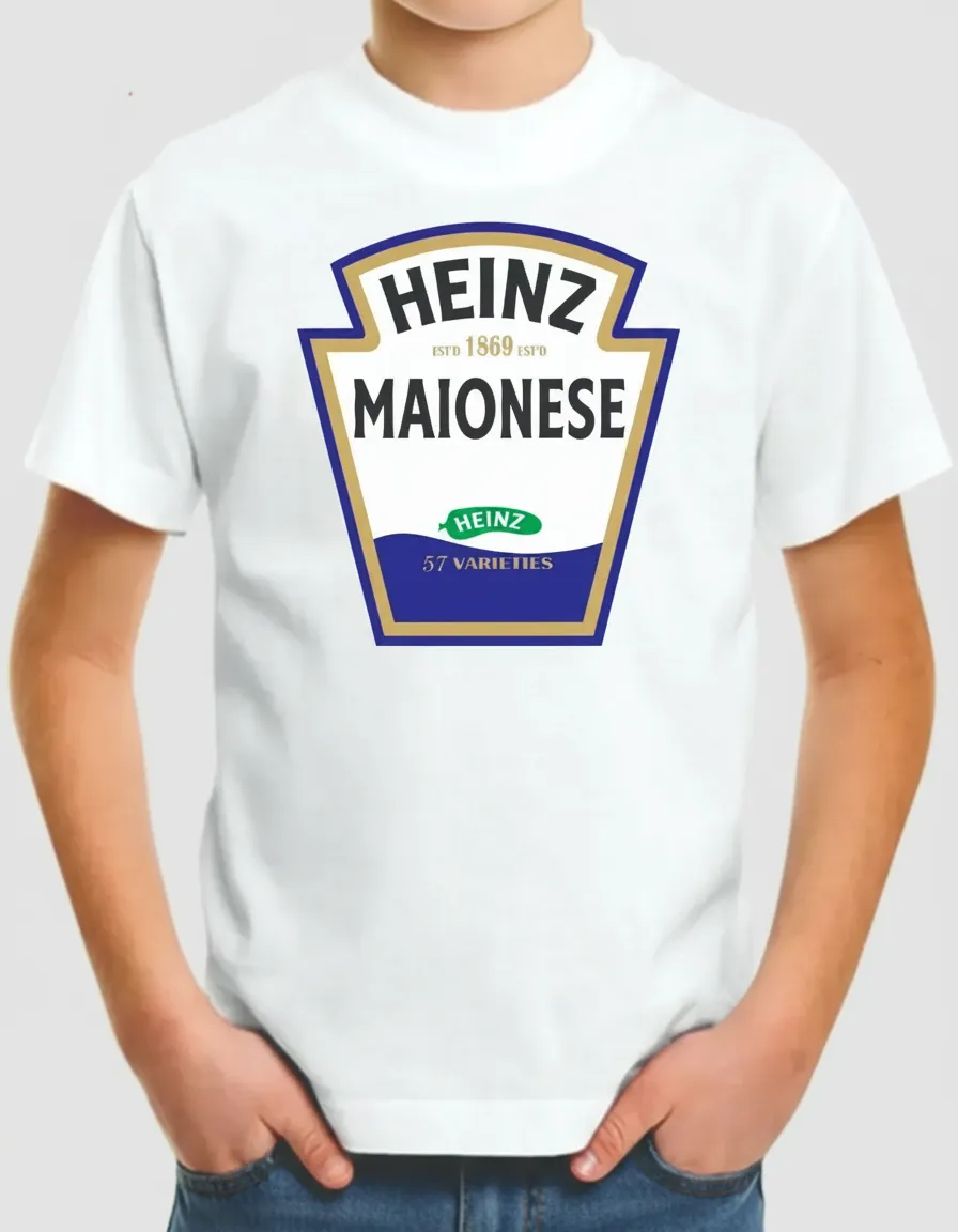 Camiseta Manga Curta Branca Infantil Unissex Heinz Maionese Silk Screen Manual T-shirt Premium Shopee