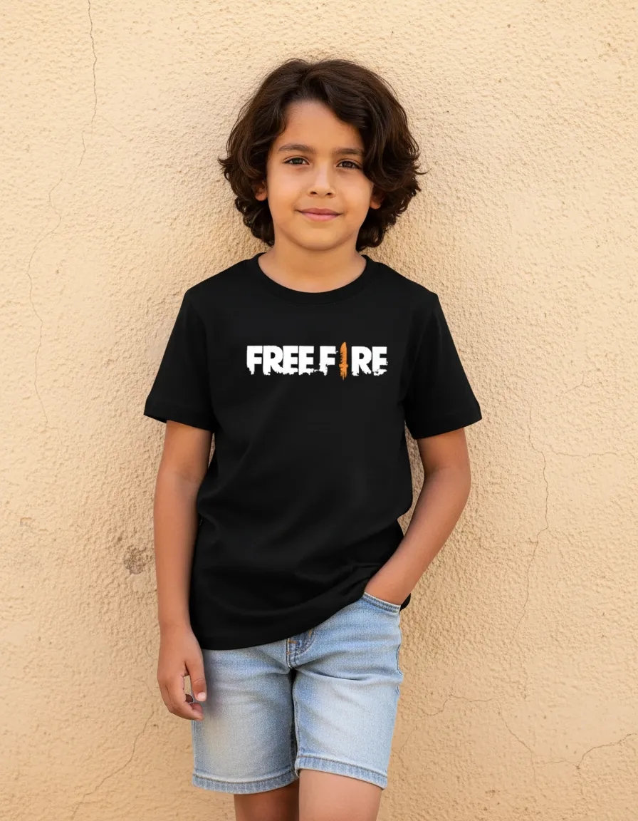 Camiseta Preta Infantil Freefire Battle Royale Video Game mlr