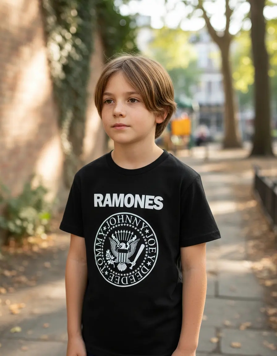 Camiseta Preta Infantil Unissex Banda Ramones  mlr