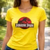 Camiseta Manga Curta Baby Look Feminina Jurassic Park Amarela
