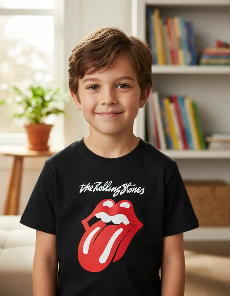 Camiseta Preta Infantil Rolling Stones mlc