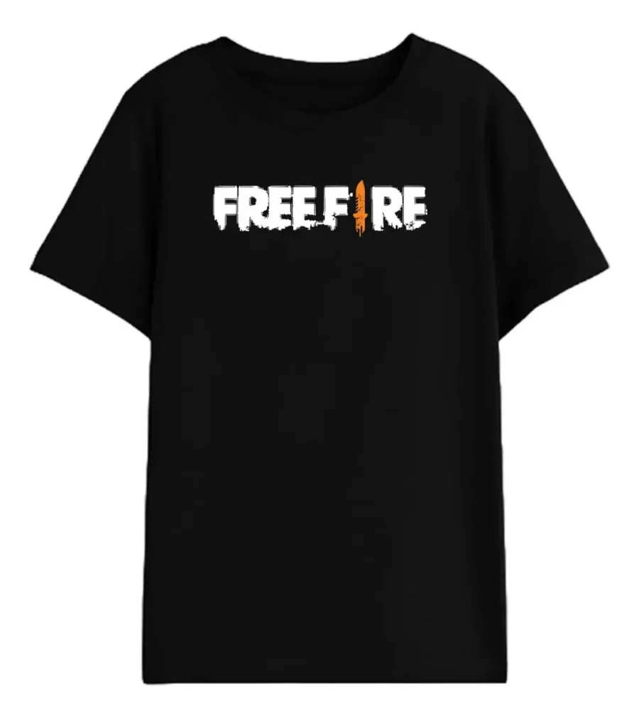 Camiseta Preta Infantil Freefire Battle Royale Video Game mlr