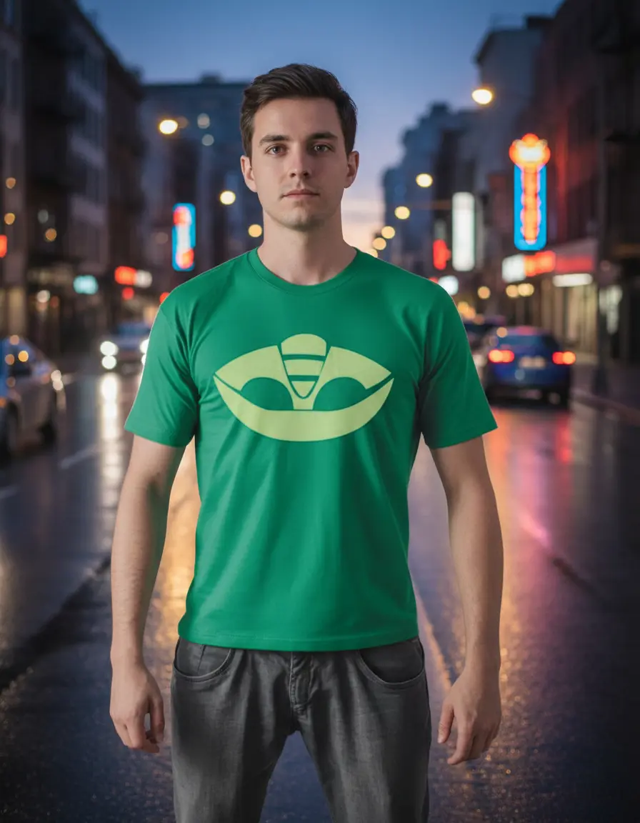 Camiseta Manga Curta Verde Adulto Unissex Lagartixo Pj Masks spe