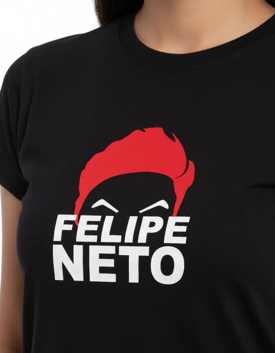 Camiseta Preta Baby Look Feminina Youtuber Felipe Neto mlr