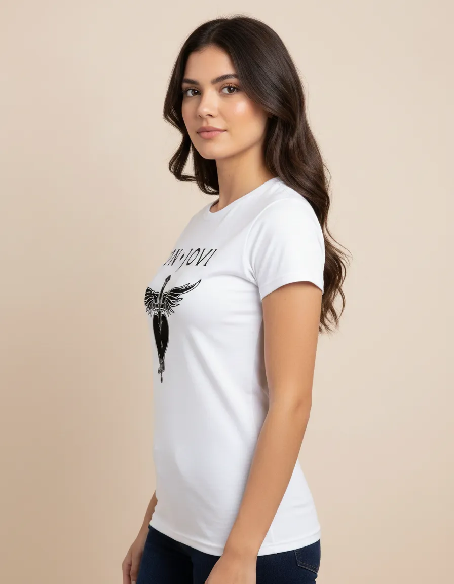 Camiseta Branca Feminina Baby Look Bon Jovi mlc