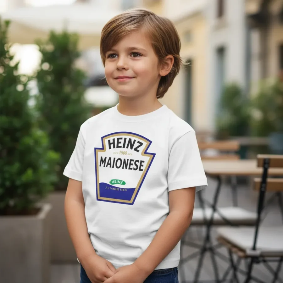 Camiseta Manga Curta Branca Infantil Unissex Heinz Maionese Silk Screen Manual T-shirt Premium Shopee