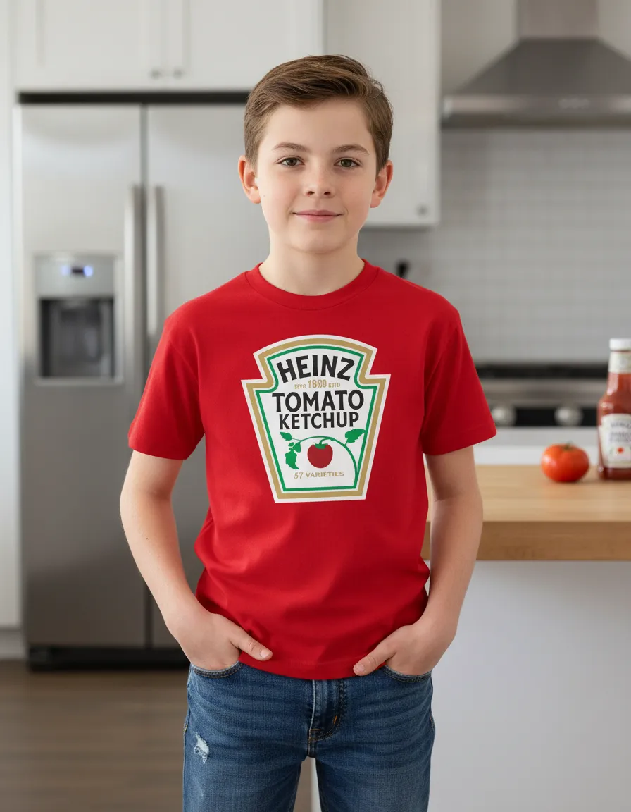 Camiseta Manga Curta Unissex Infantil Ketchup Heinz Vermelha