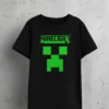 Camiseta Preta Infantil Unissex Minecraft Creeper Logo Video Game