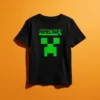 Camiseta Preta Infantil Unissex Minecraft Creeper Logo Video Game