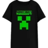 Camiseta Preta Infantil Unissex Minecraft Creeper Logo Video Game