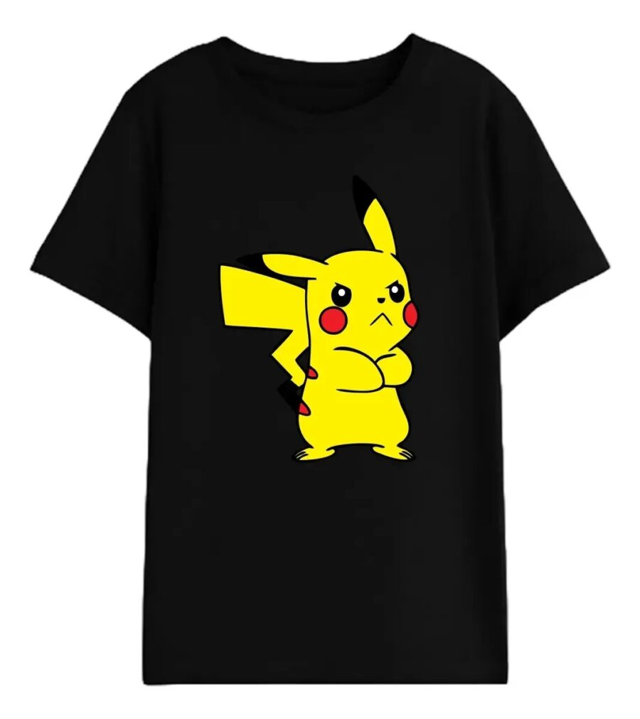 009 Camiseta Pokémon Pikachu Infantil Unissex Preta