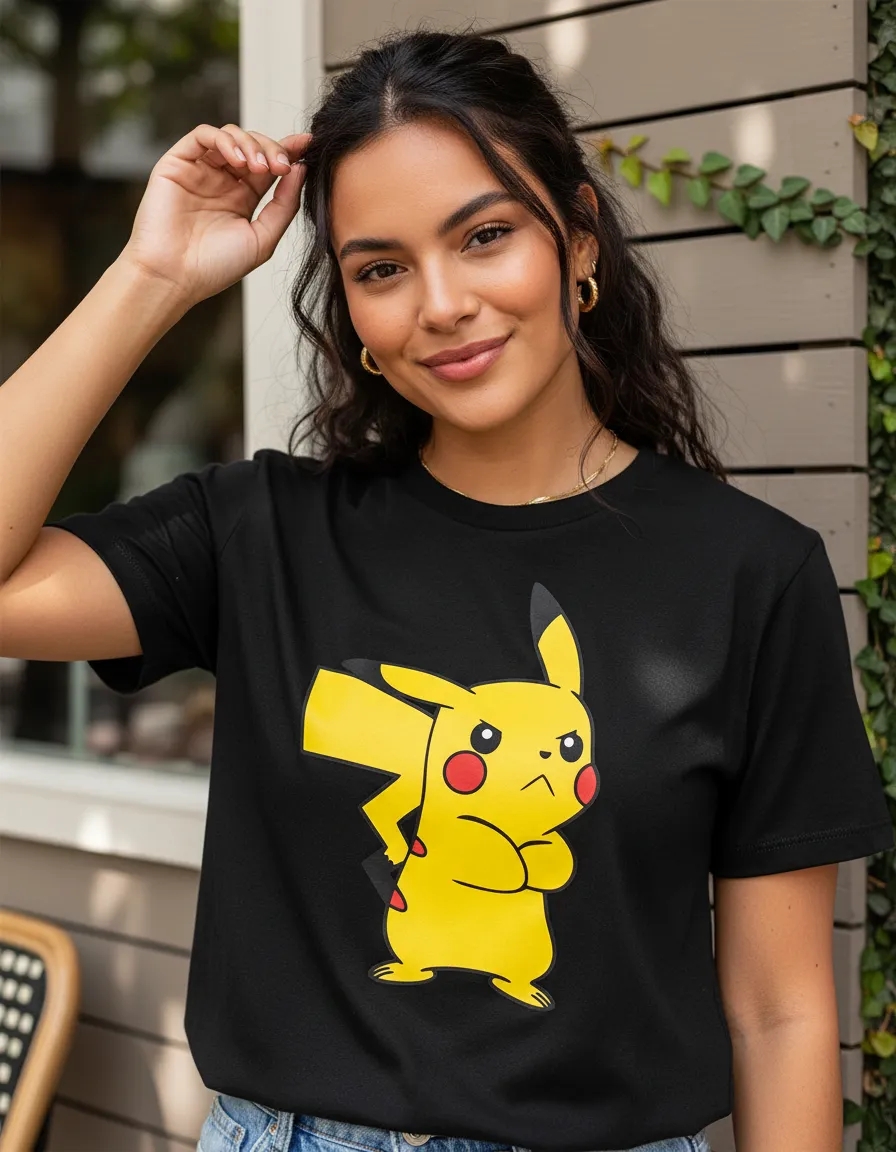 012 Camiseta Pokémon Pikachu Infantil Unissex Preta