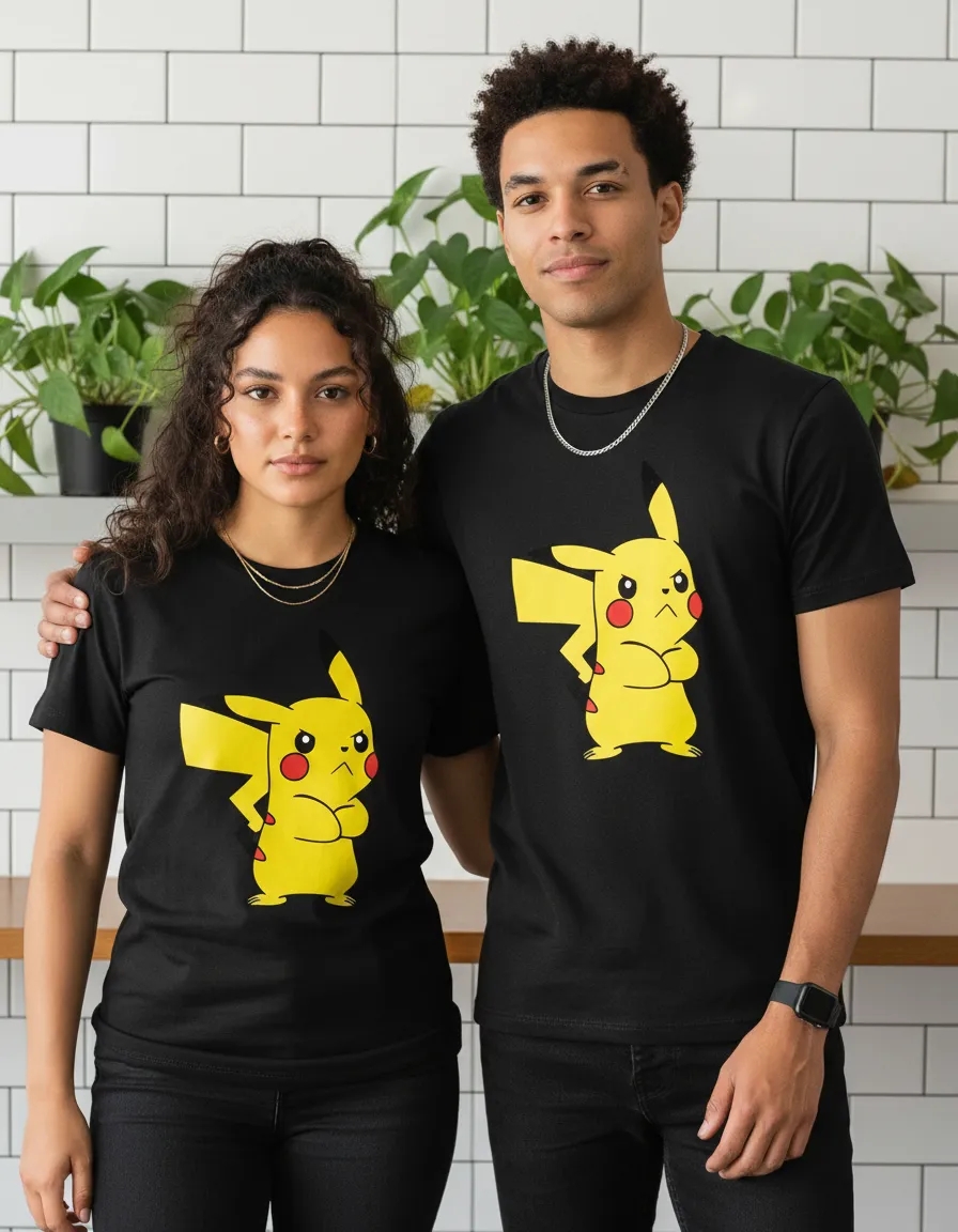 014 Camiseta Pokémon Pikachu Infantil Unissex Preta