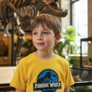 Camiseta Infantil Unissex Jurassic World Amarela