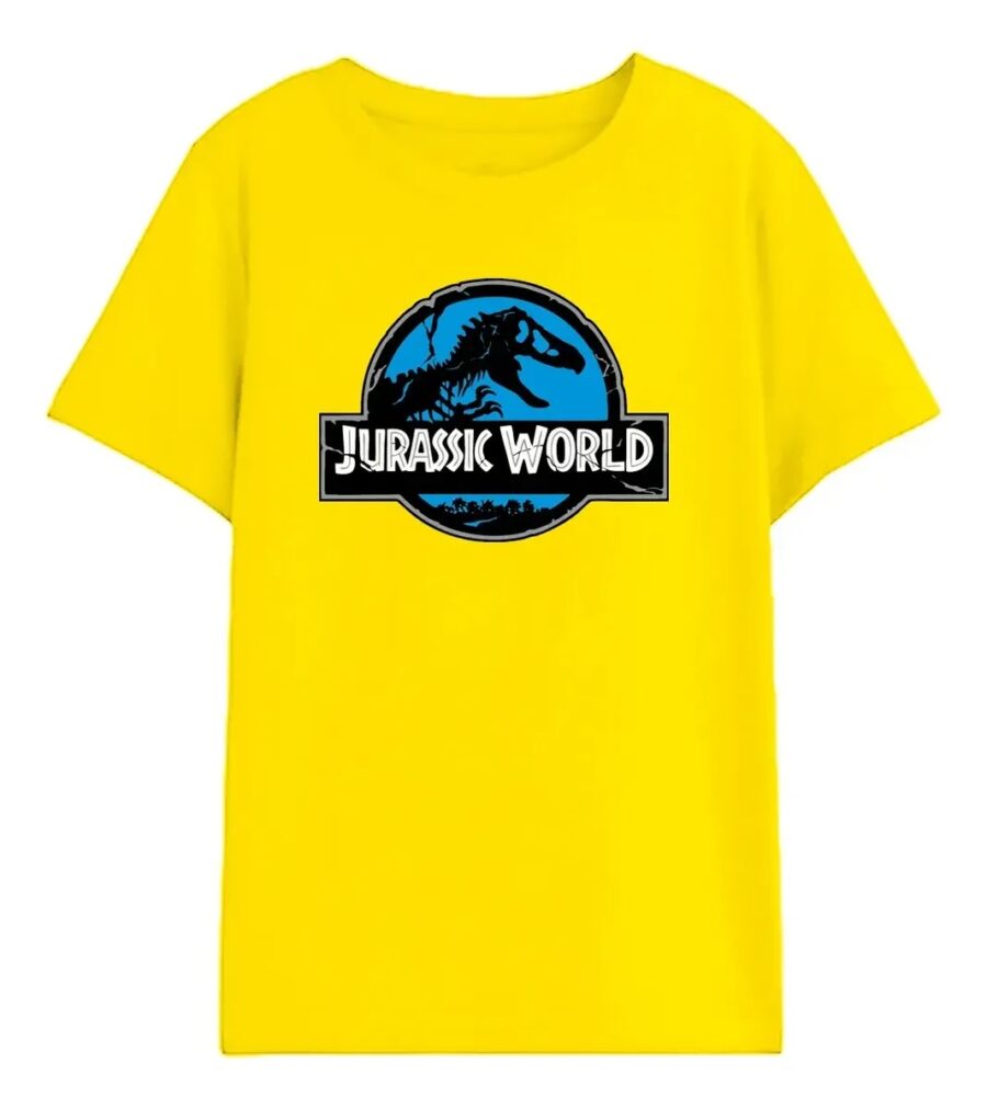 Camiseta Infantil Unissex Jurassic World Amarela