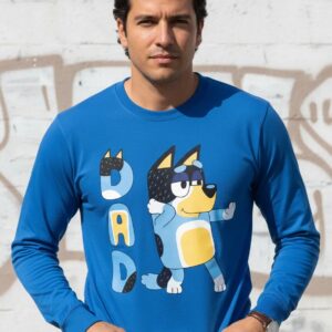azul_01 Camiseta Manga Longa Bluey Personagem Bandit Pai