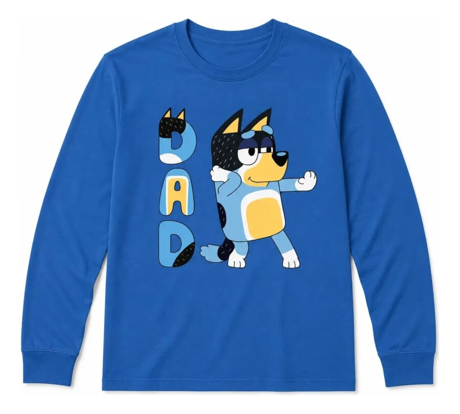 azul_02 Camiseta Manga Longa Bluey Personagem Bandit Pai