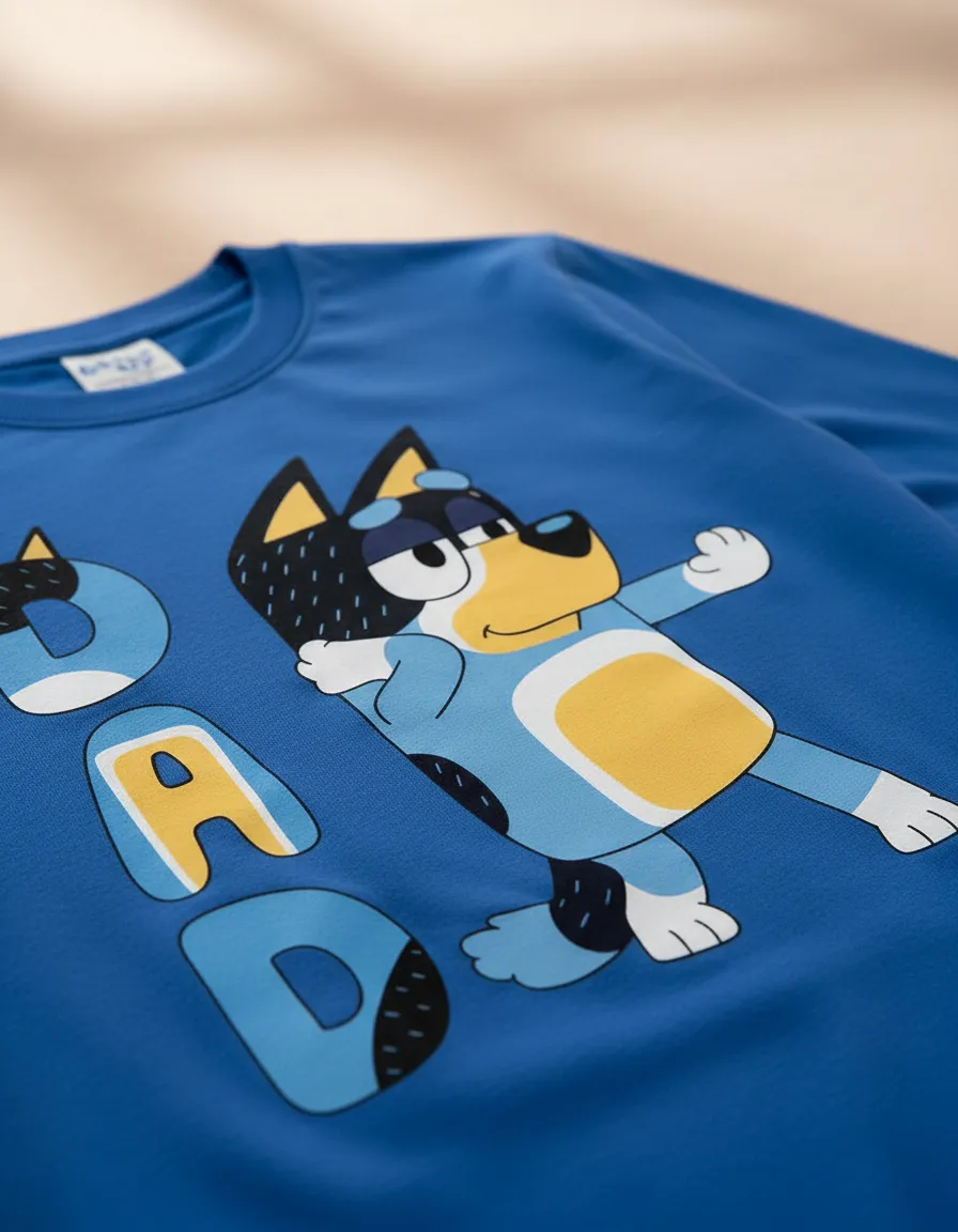 azul_03 Camiseta Manga Longa Bluey Personagem Bandit Pai