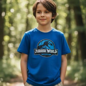 Camiseta Infantil Jurassic World Dinossauro Azul Royal