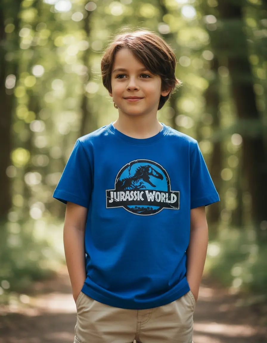 Camiseta Infantil Jurassic World Dinossauro Azul Royal