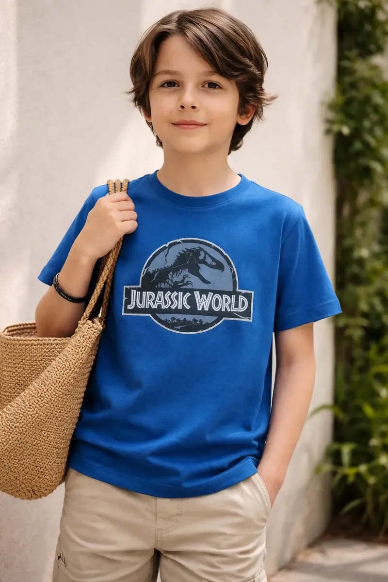 Camiseta Infantil Jurassic World Dinossauro Azul Royal