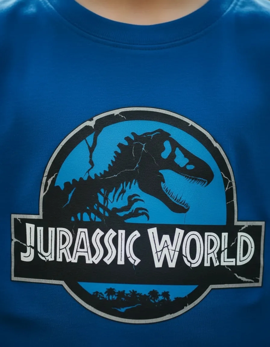 jurassicworld-inf-azul_03 Camiseta Infantil Jurassic World Dinossauro Azul Royal