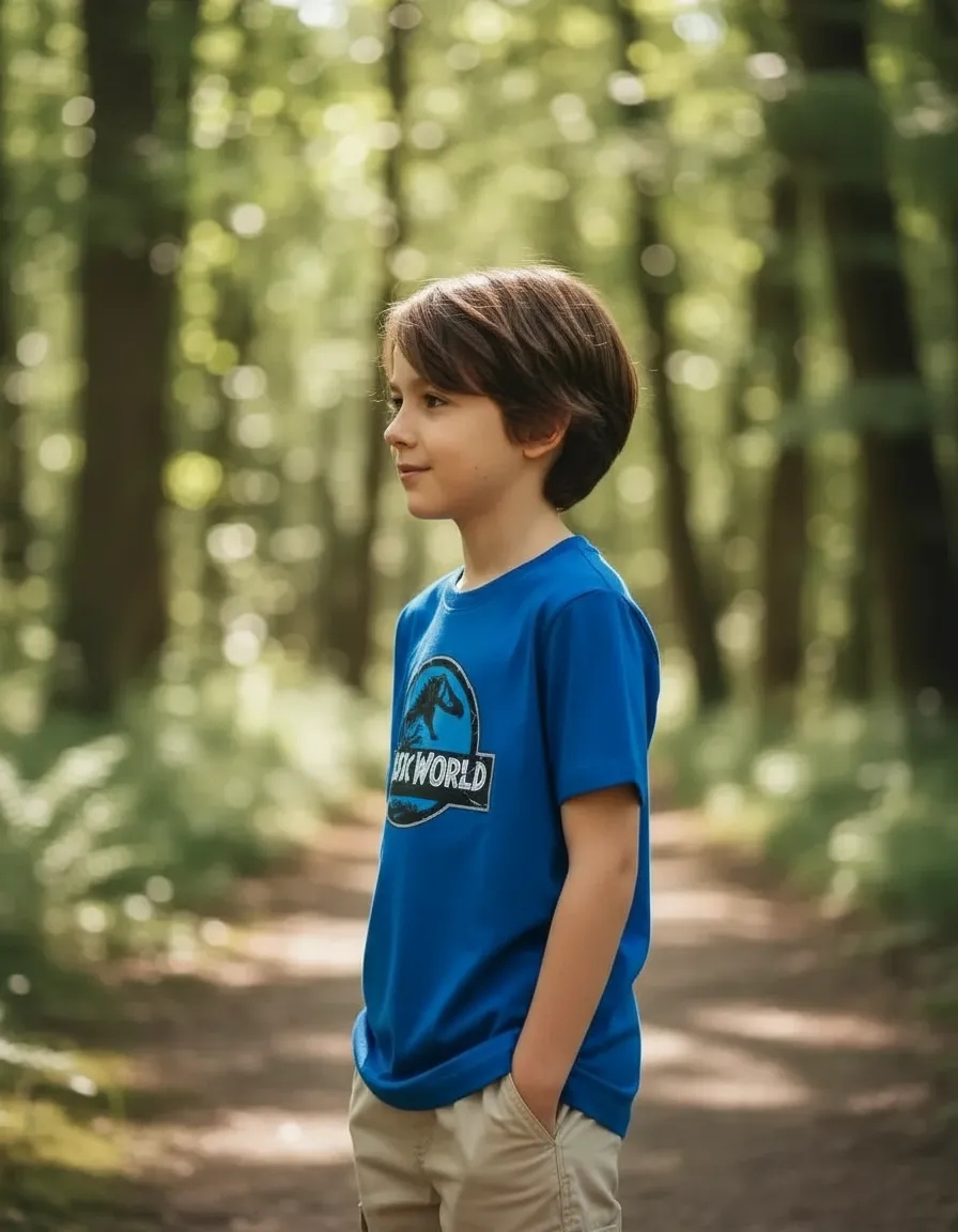 jurassicworld-inf-azul_04 Camiseta Infantil Jurassic World Dinossauro Azul Royal