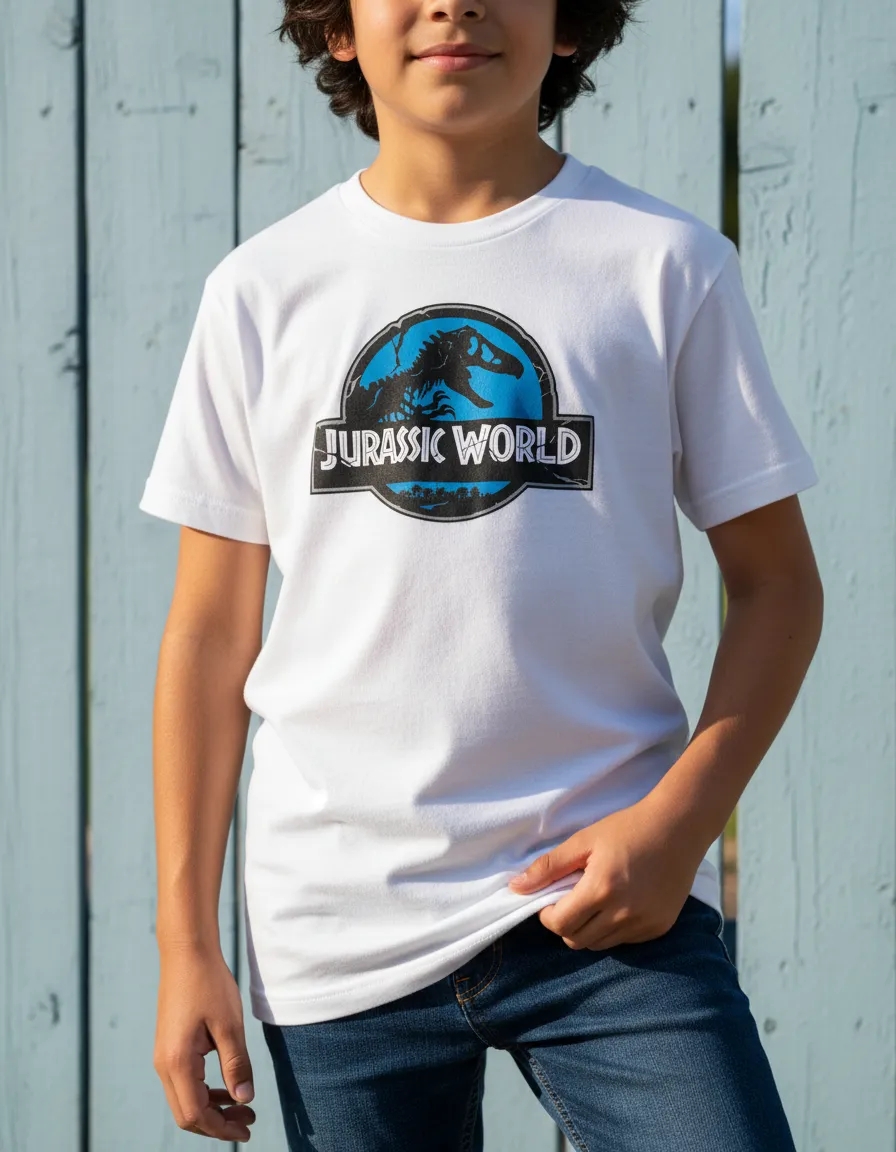 Camiseta Jurassic World Dinossauro Infantil Branca