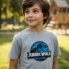 Camiseta Infantil Jurassic World Dinossauro Cinza Mescla