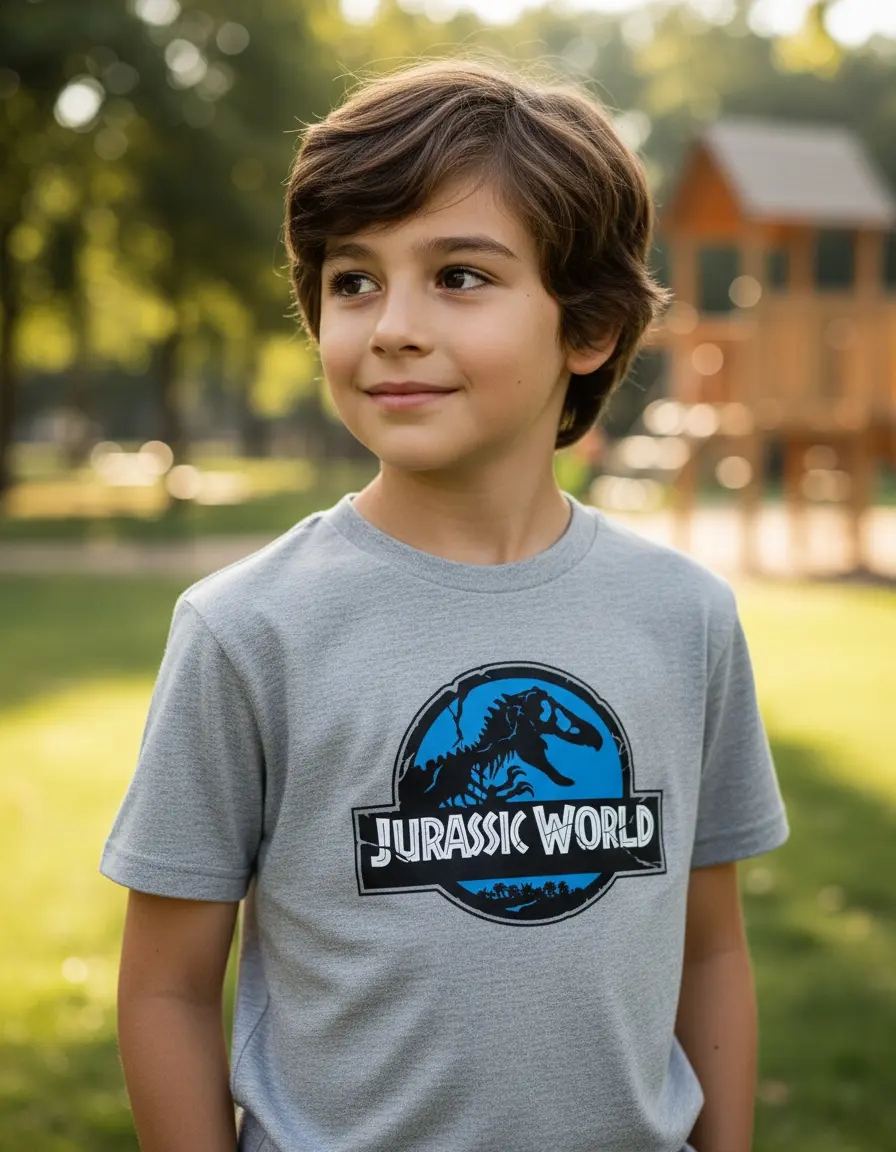 Camiseta Infantil Jurassic World Dinossauro Cinza Mescla