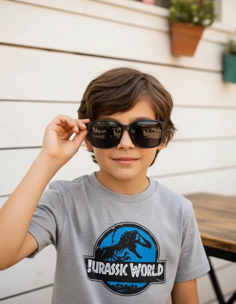 Camiseta Infantil Jurassic World Dinossauro Cinza Mescla