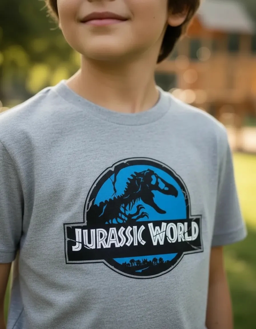 Camiseta Infantil Jurassic World Dinossauro Cinza Mescla