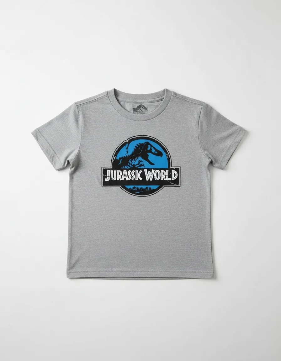 Camiseta Infantil Jurassic World Dinossauro Cinza Mescla