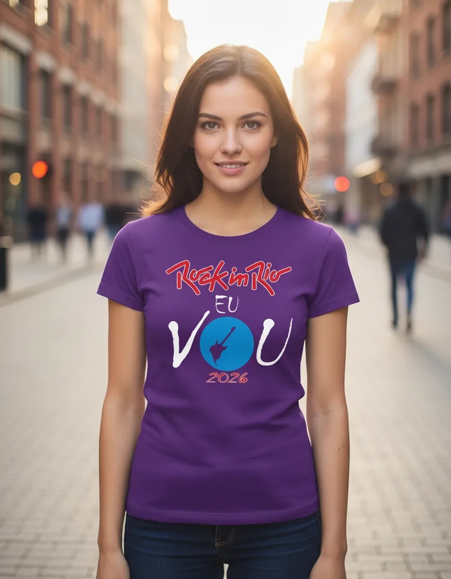 Camiseta Baby Look Unissex Rock In Rio 2026 Eu Vou Roxa