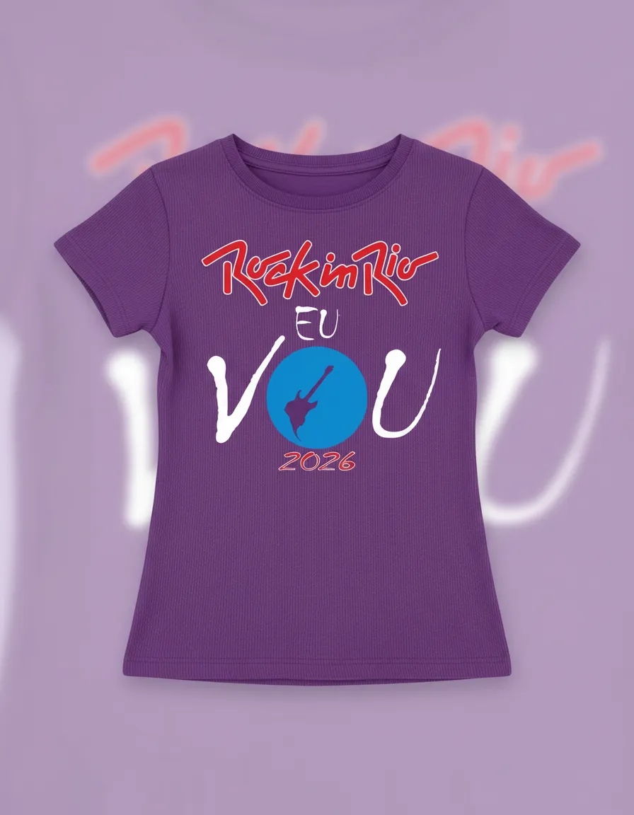 Camiseta Baby Look Unissex Rock In Rio 2026 Eu Vou Roxa