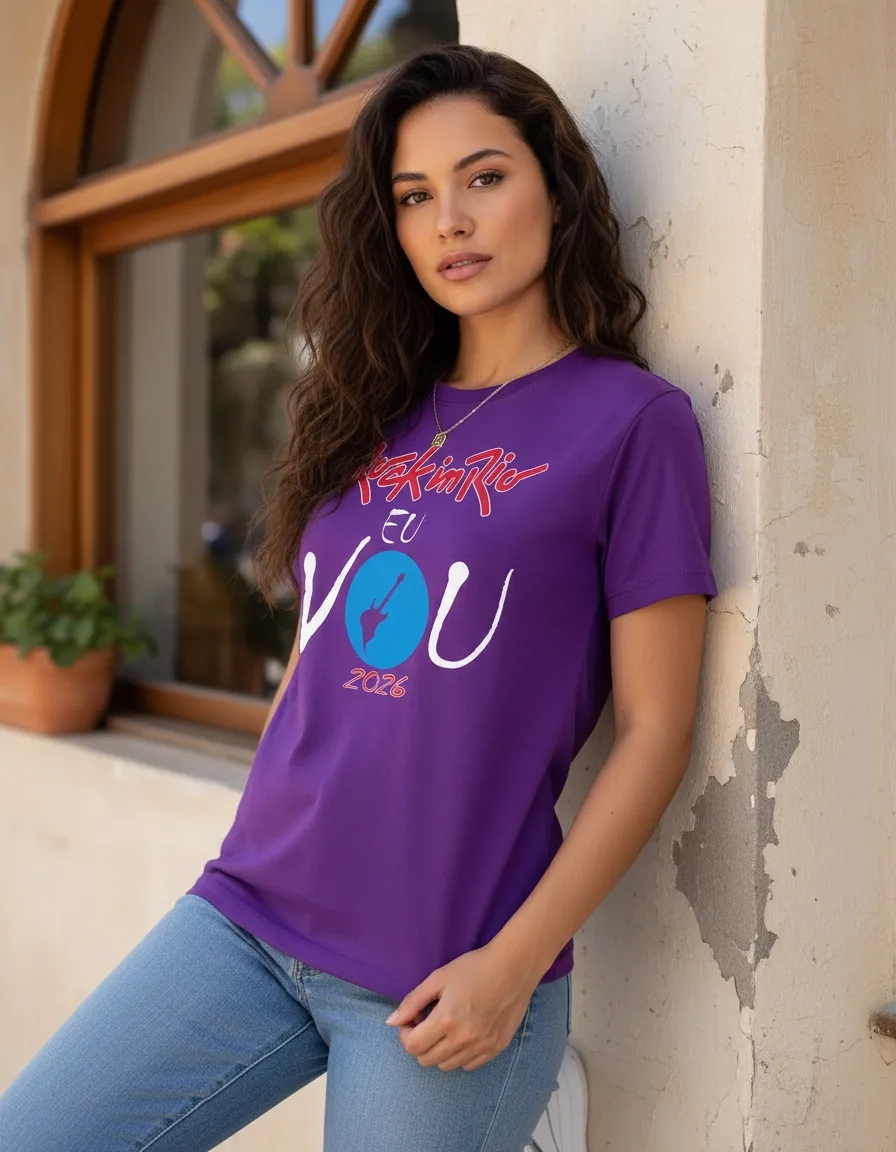Camiseta Baby Look Unissex Rock In Rio 2026 Eu Vou Roxa