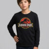 Camiseta Infantil Blusa Manga Comprida Jurassic Park Preta  Silk Scren Manual Premium