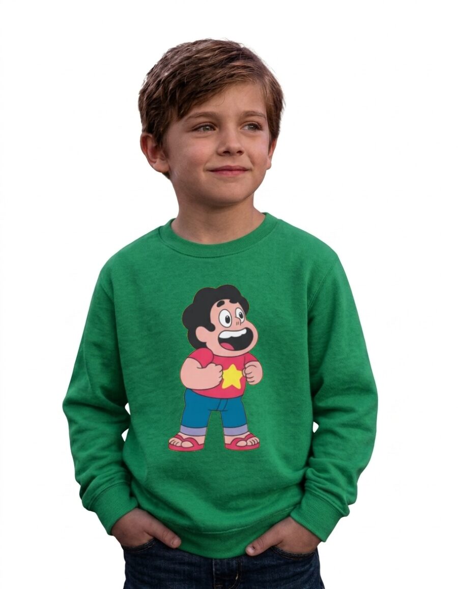 1b Blusa Moletom Algodão Flanelado Infantil Unissex Verde Steven Universo Estampa Silk Screen Manual