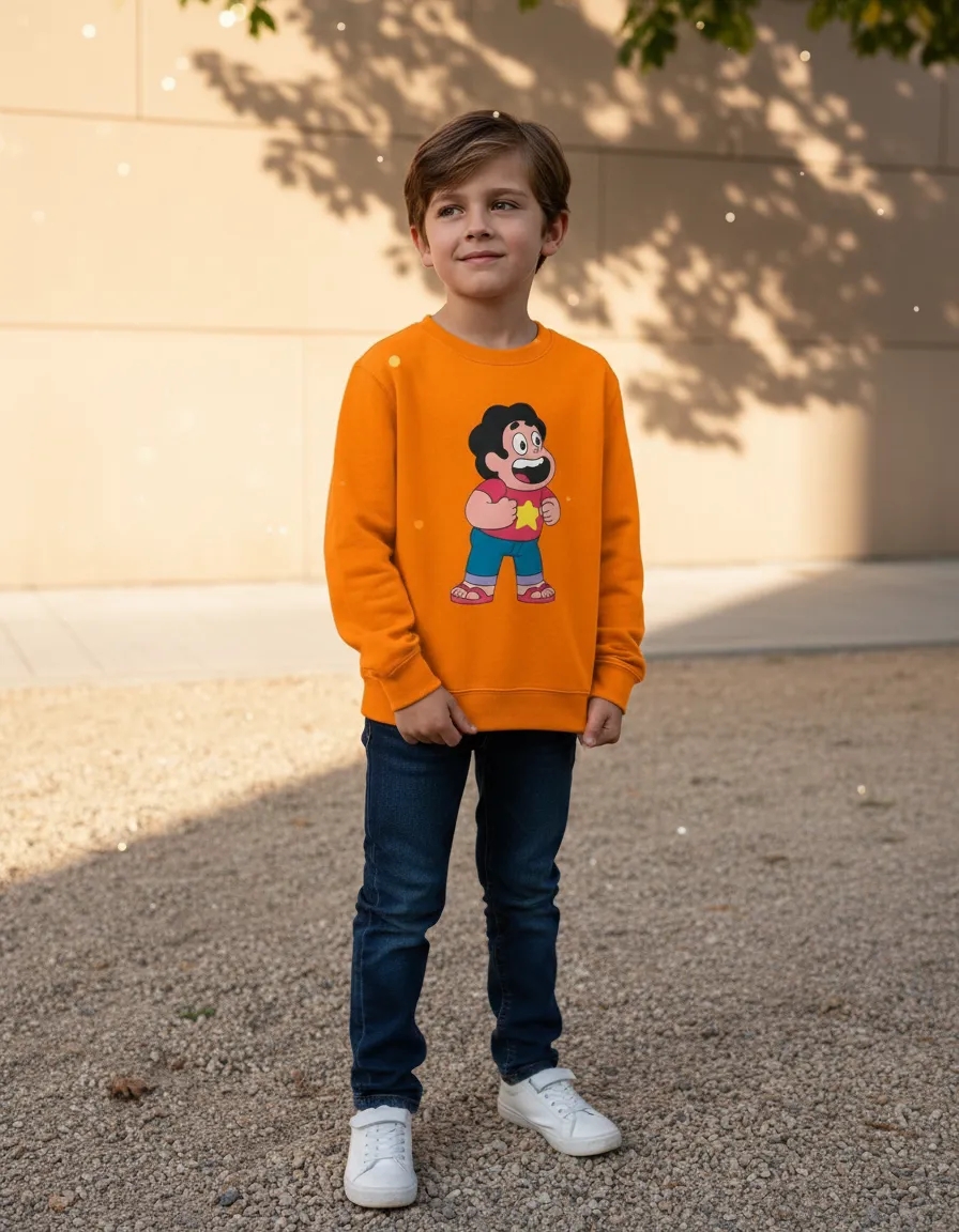 2 Blusa Moletom Algodão Flanelado Infantil Unissex Laranja Steven Universo Estampa Silk Screen Manual