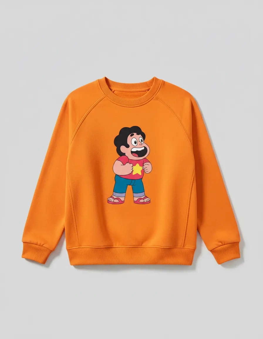 5 Blusa Moletom Algodão Flanelado Infantil Unissex Laranja Steven Universo Estampa Silk Screen Manual
